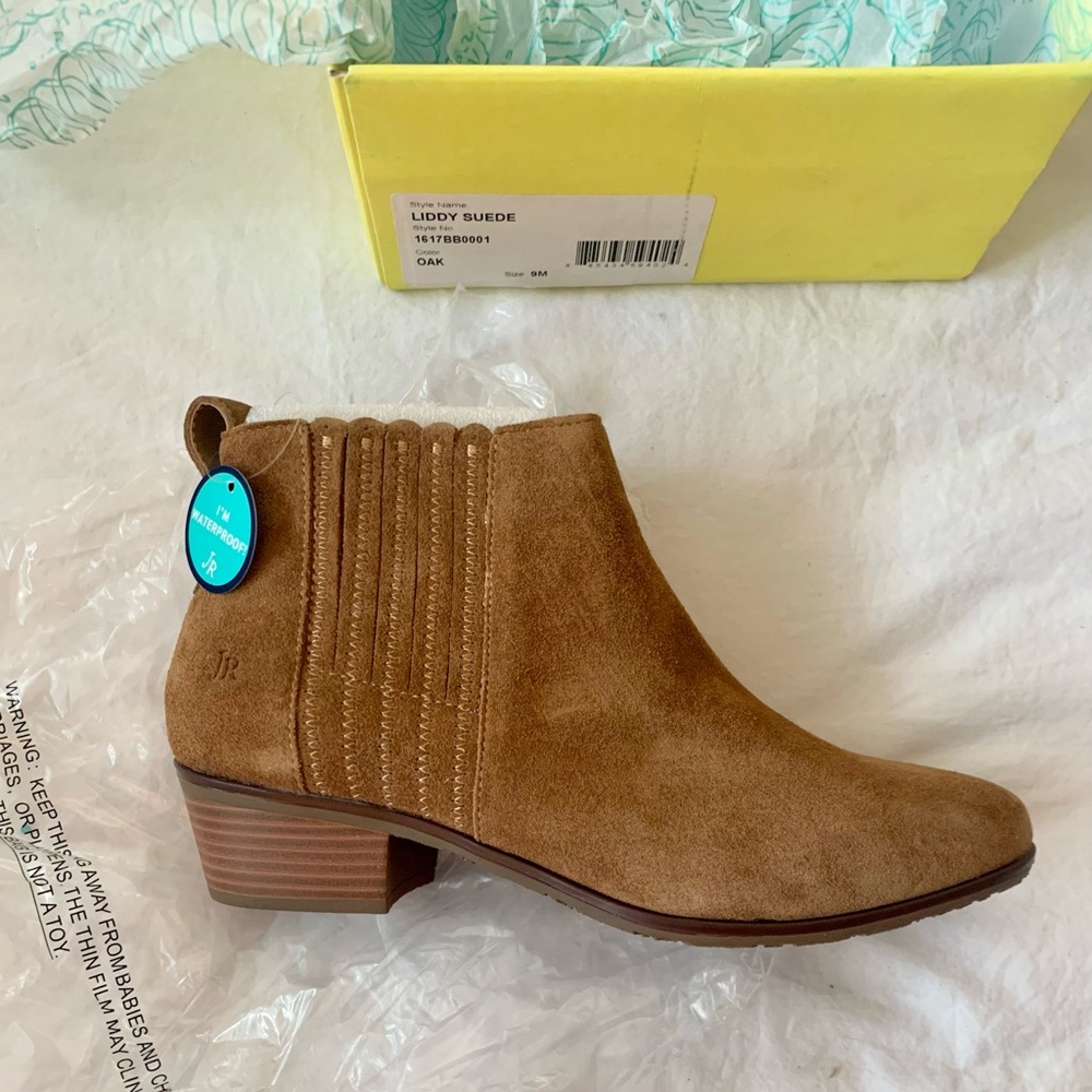 NWT Jack Rogers Liddy waterproof suede booties size 9 oak color block heel